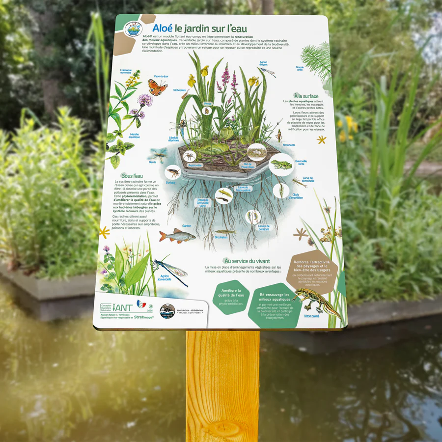 table de lecture Aloé jardin sur l'eau par Atelier nature & Territoire